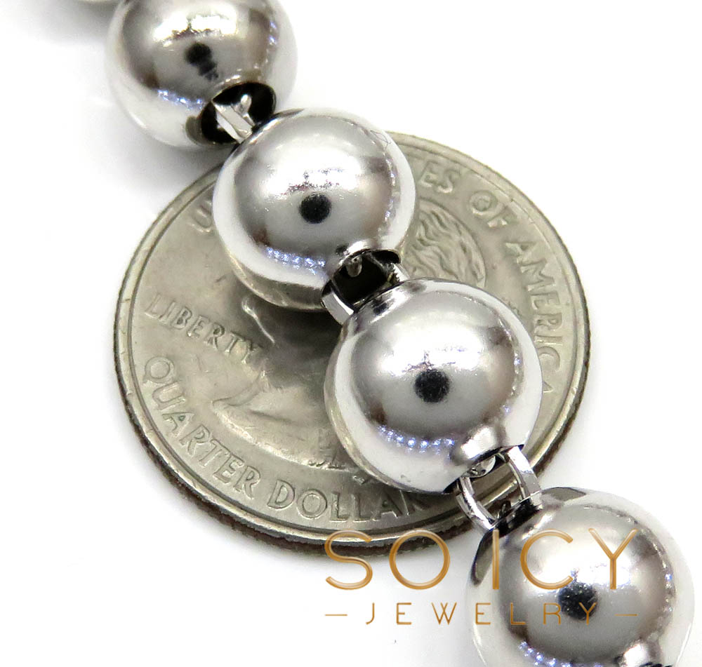 10k white gold rosary large smooth bead chain 36inch 10mm - Image 3