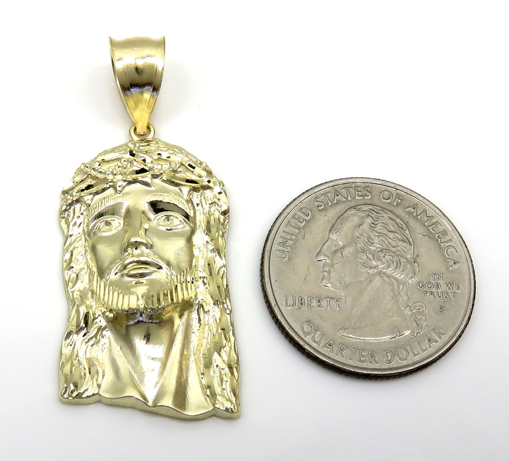 10k yellow gold medium classic jesus face pendant 
