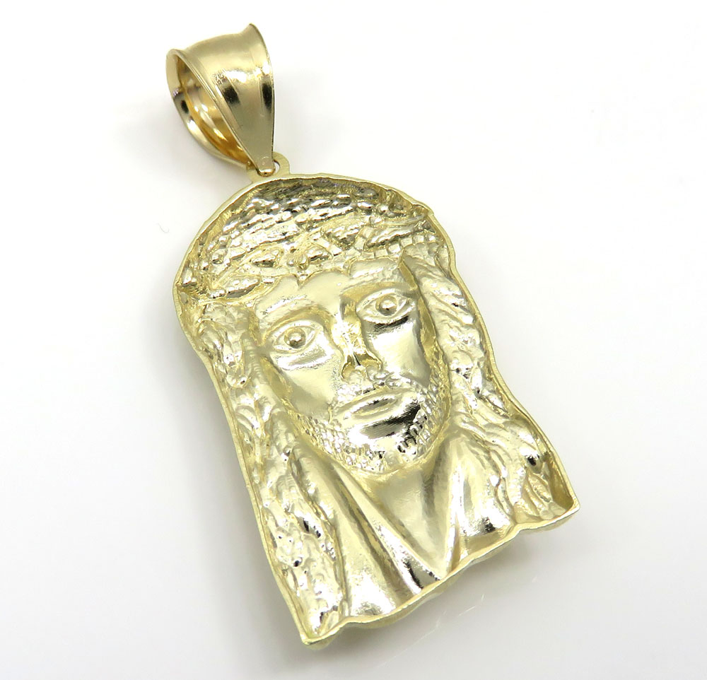 10k yellow gold medium classic jesus face pendant 