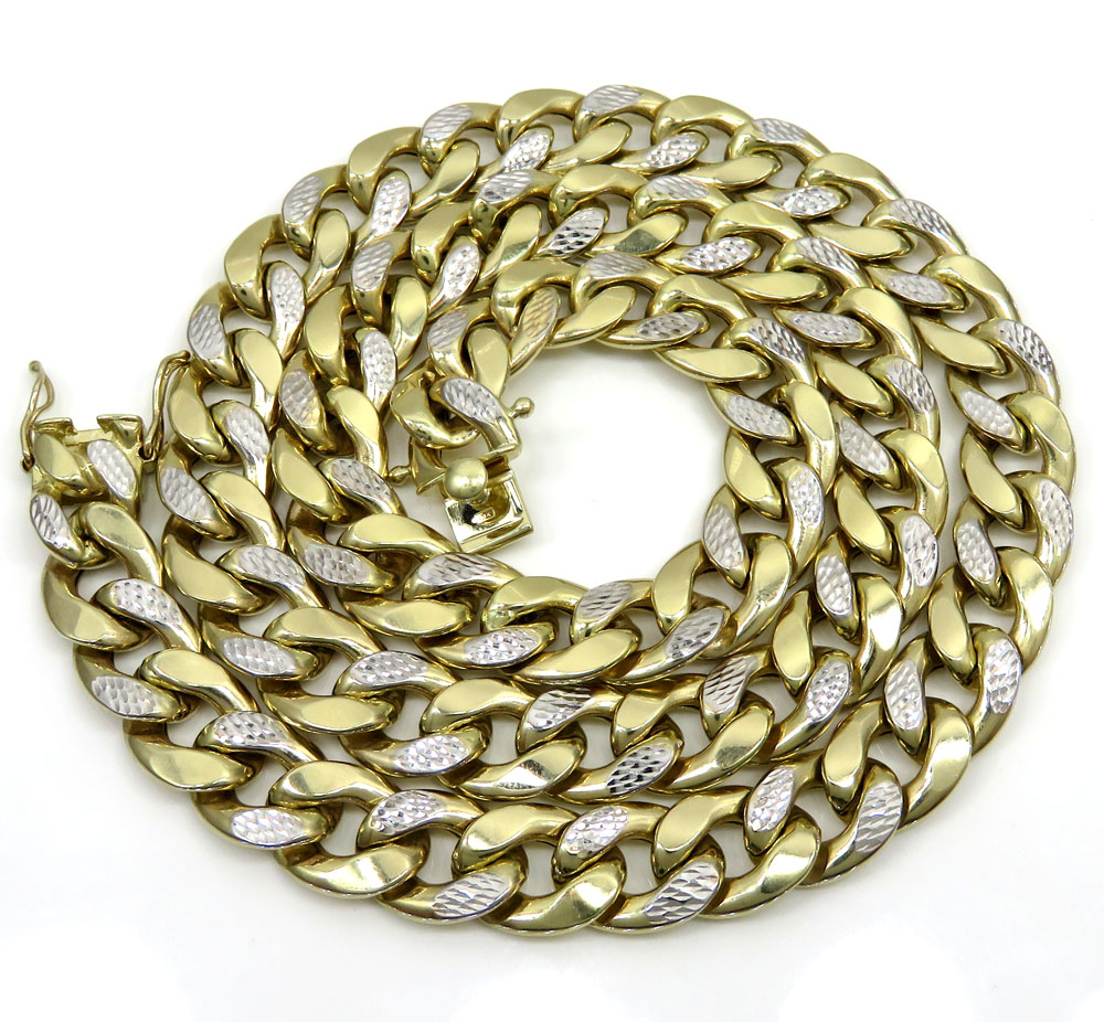 10k yellow gold thick reversible two tone miami chain 26 inch 12.50mm