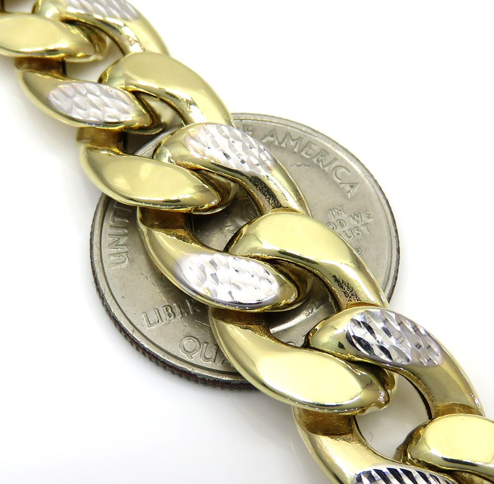 10k yellow gold thick reversible two tone miami chain 26 inch 12.50mm