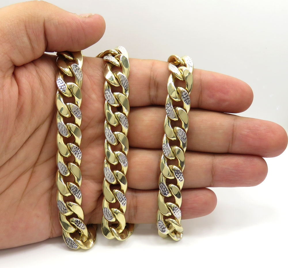 10k yellow gold thick reversible two tone miami chain 26 inch 12.50mm