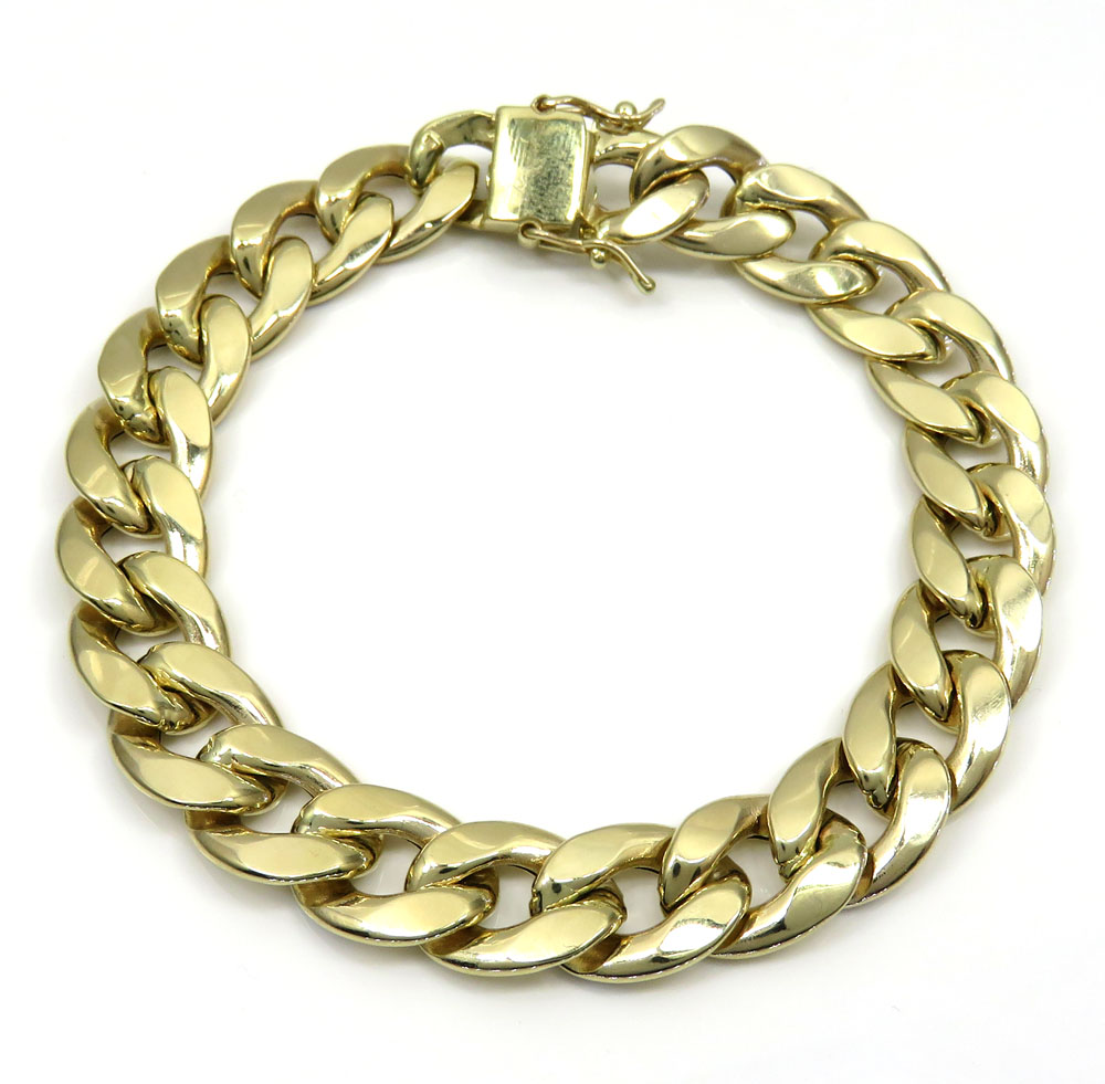 10k yellow gold one sided diamond cut two tone cuban bracelet 9 inch 12.50mm