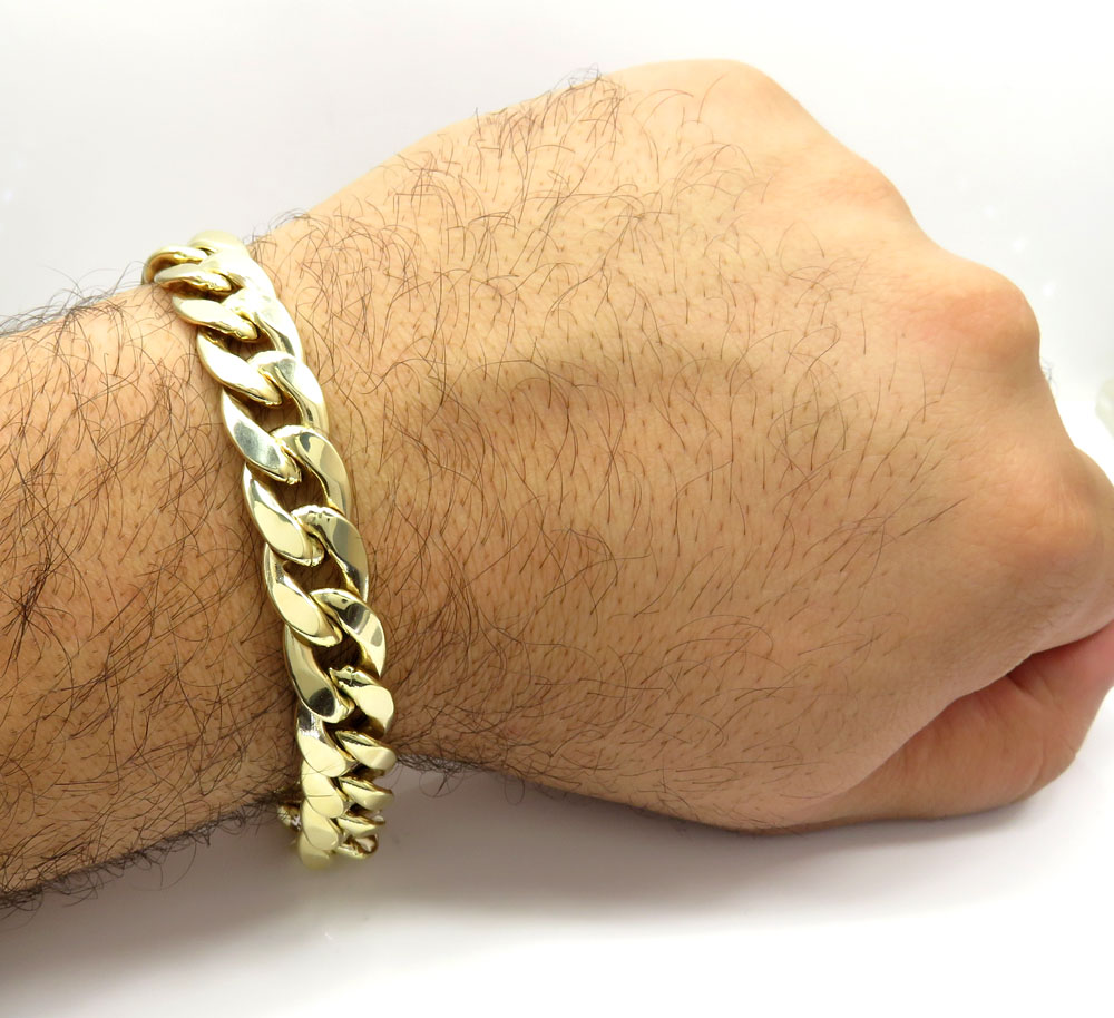 10k yellow gold one sided diamond cut two tone cuban bracelet 9 inch 12.50mm - Image 7