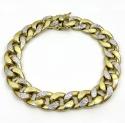10k yellow gold one sided diamond cut two tone cuban bracelet 9 inch 12.50mm