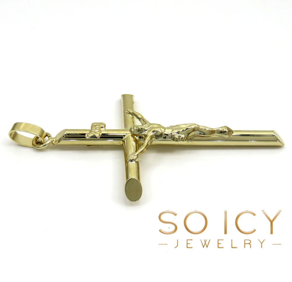 14k yellow gold extra large jesus tube cross pendant 