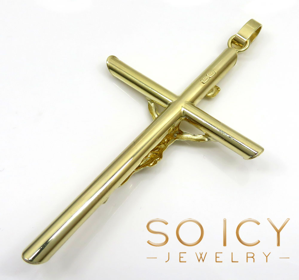 14k yellow gold extra large jesus tube cross pendant 