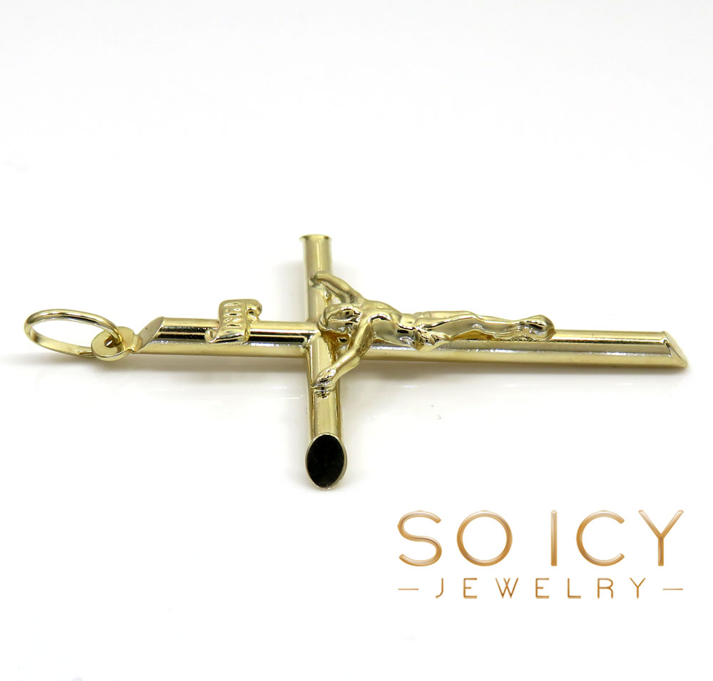 14k yellow gold large jesus tube cross pendant 
