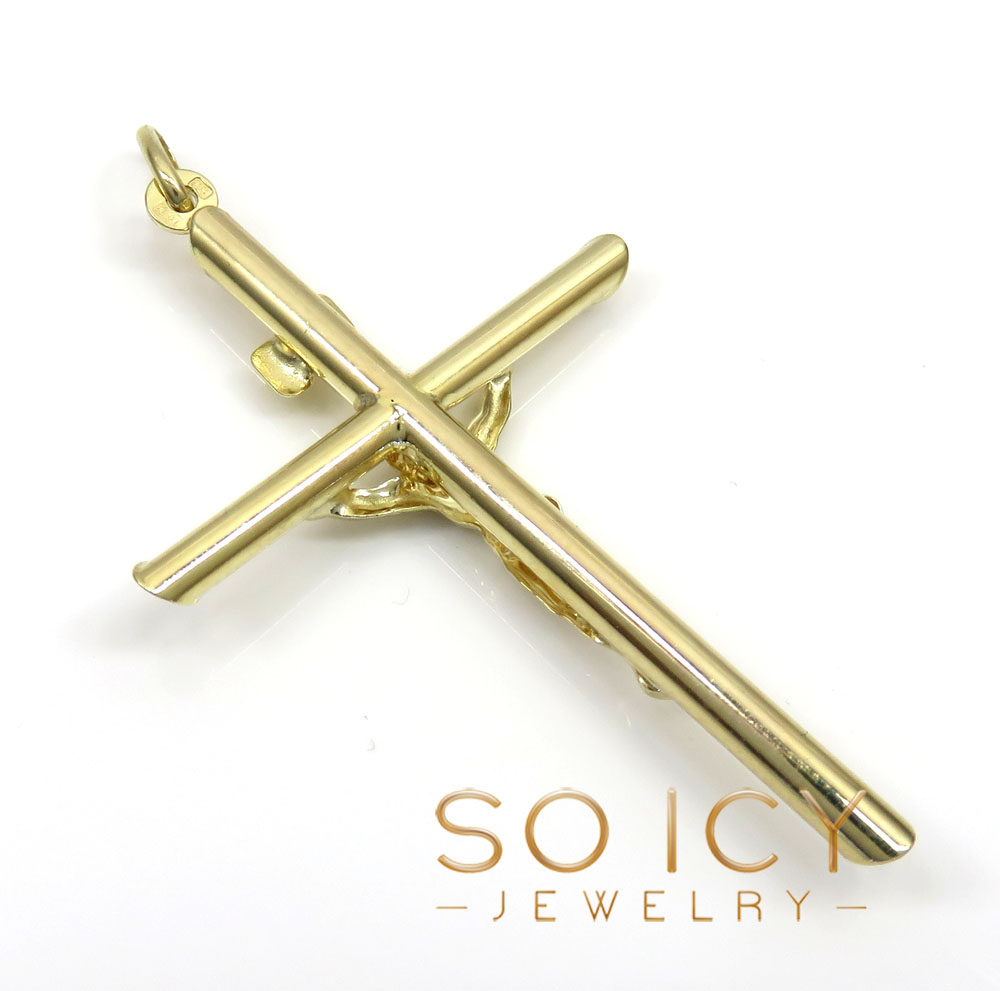 14k yellow gold large jesus tube cross pendant 