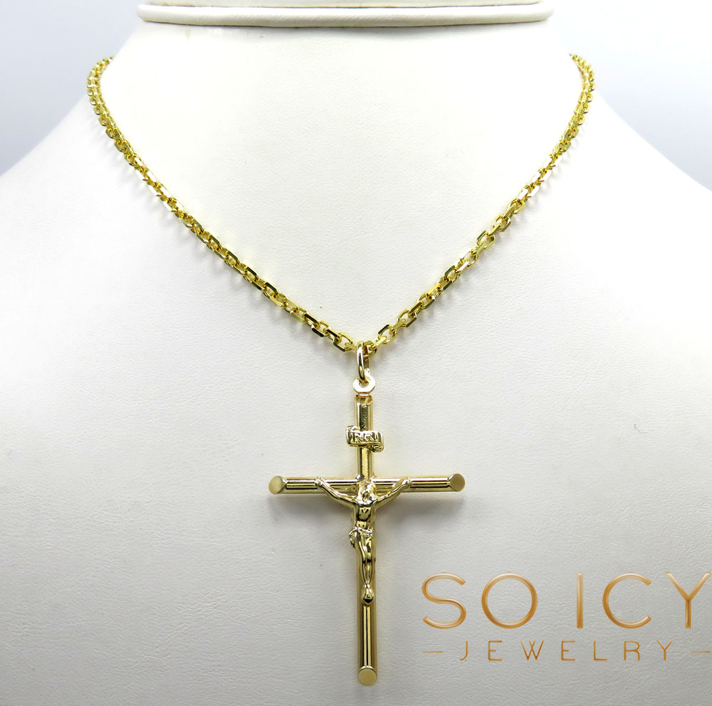 14k yellow gold large jesus tube cross pendant 
