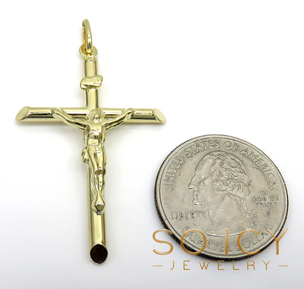 14k yellow gold medium jesus tube cross pendant - Image 2