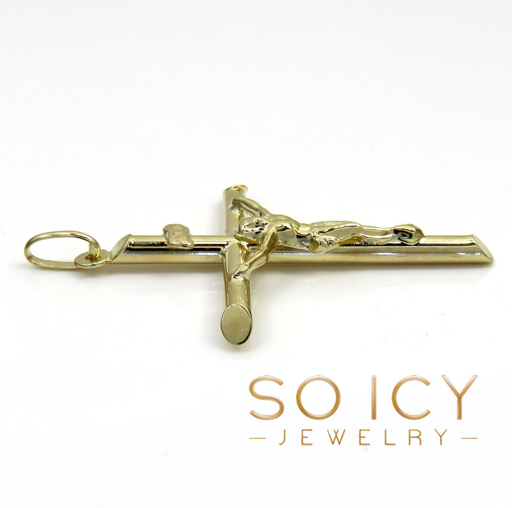 14k yellow gold medium jesus tube cross pendant - Image 3