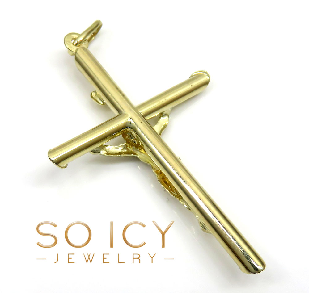14k yellow gold medium jesus tube cross pendant - Image 4