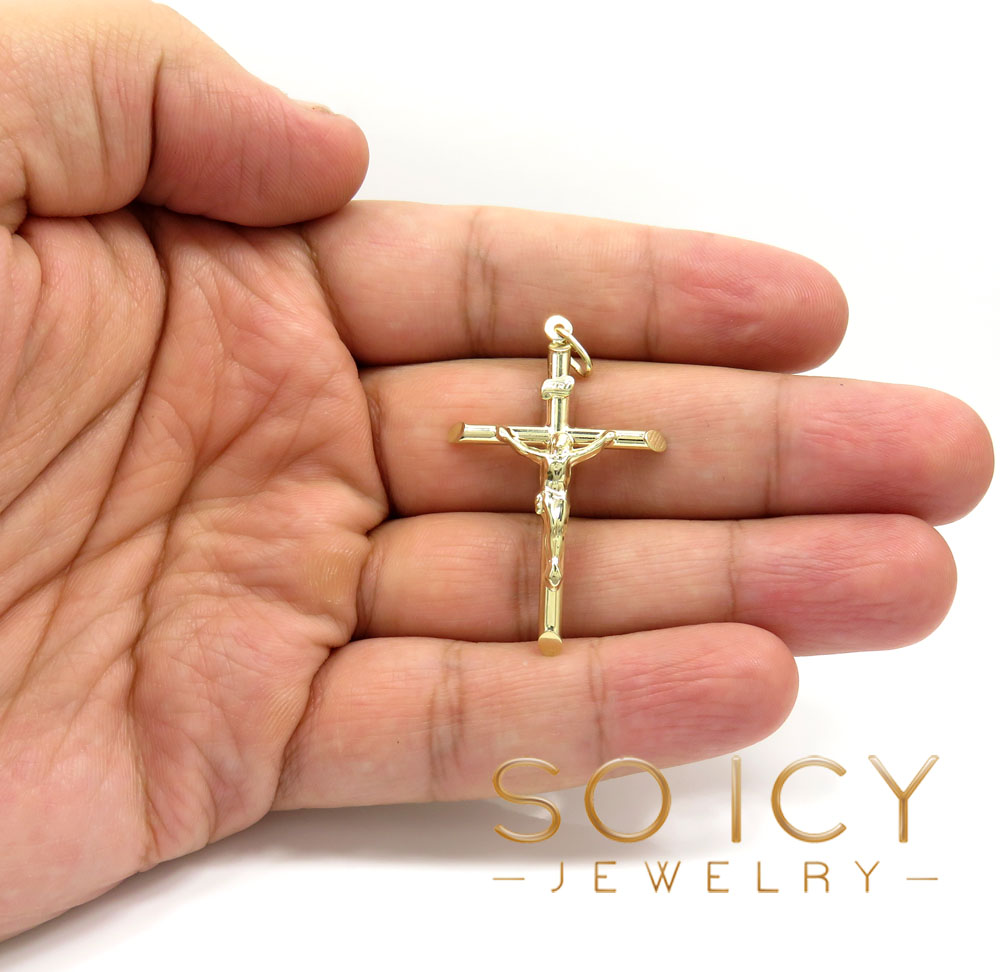 14k yellow gold medium jesus tube cross pendant - Image 5