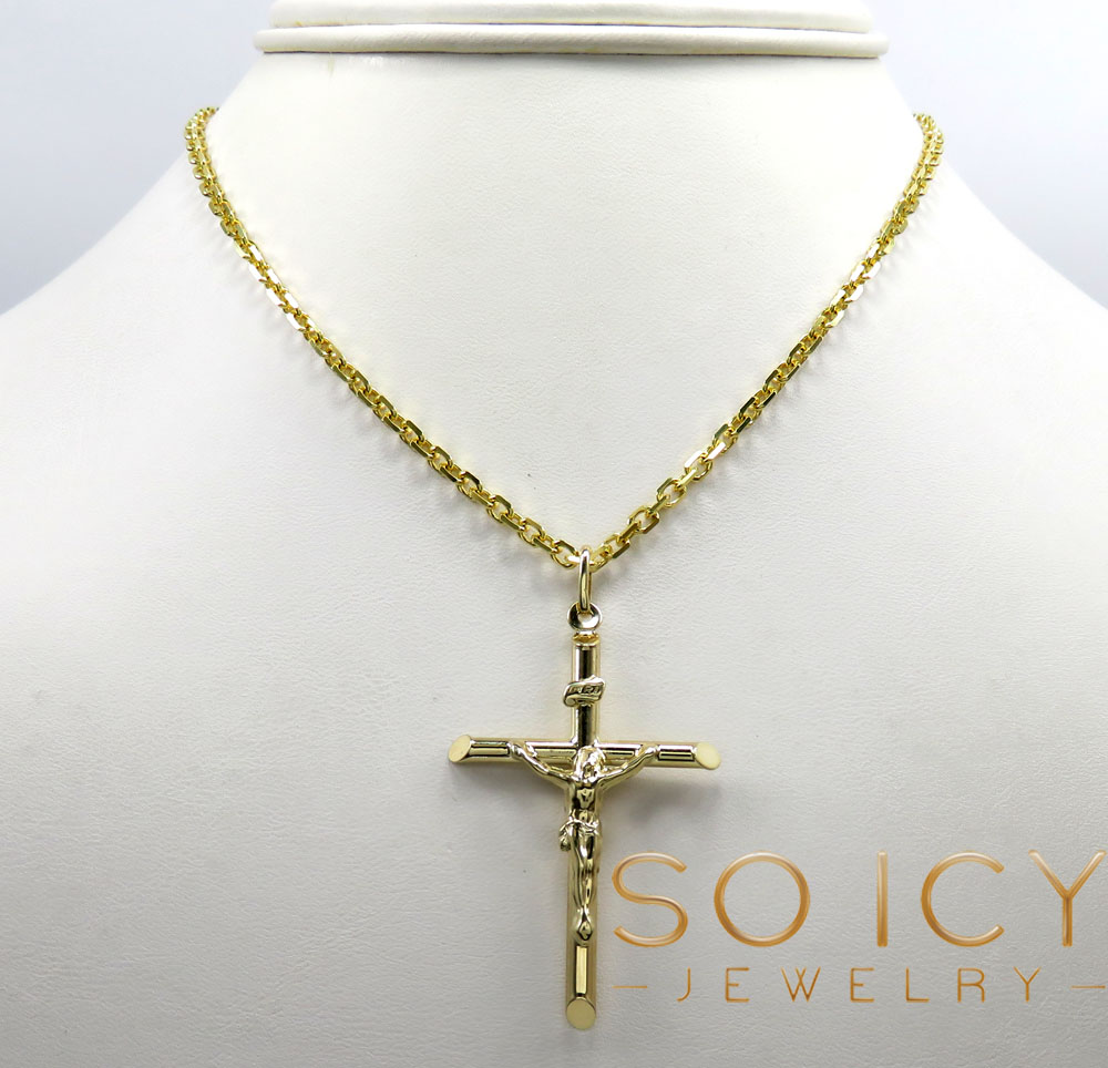 14k yellow gold medium jesus tube cross pendant 