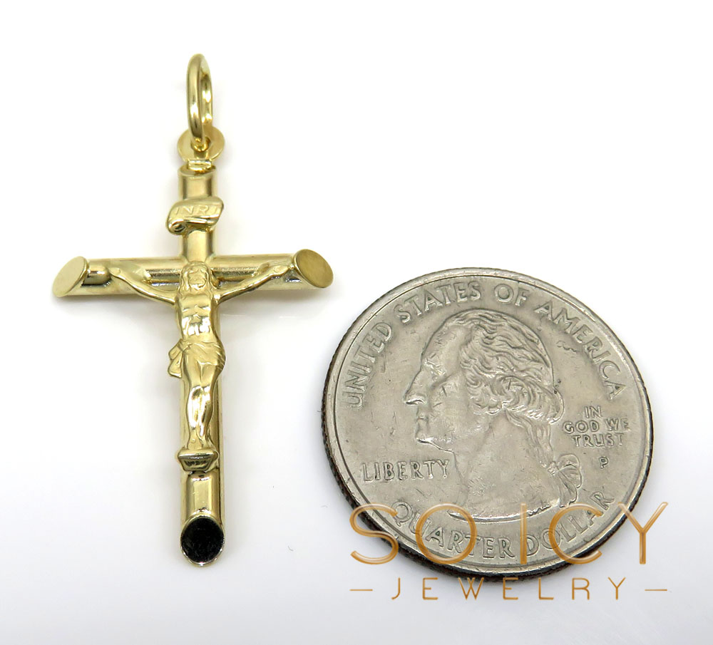 14k yellow gold small jesus tube cross pendant - Image 2