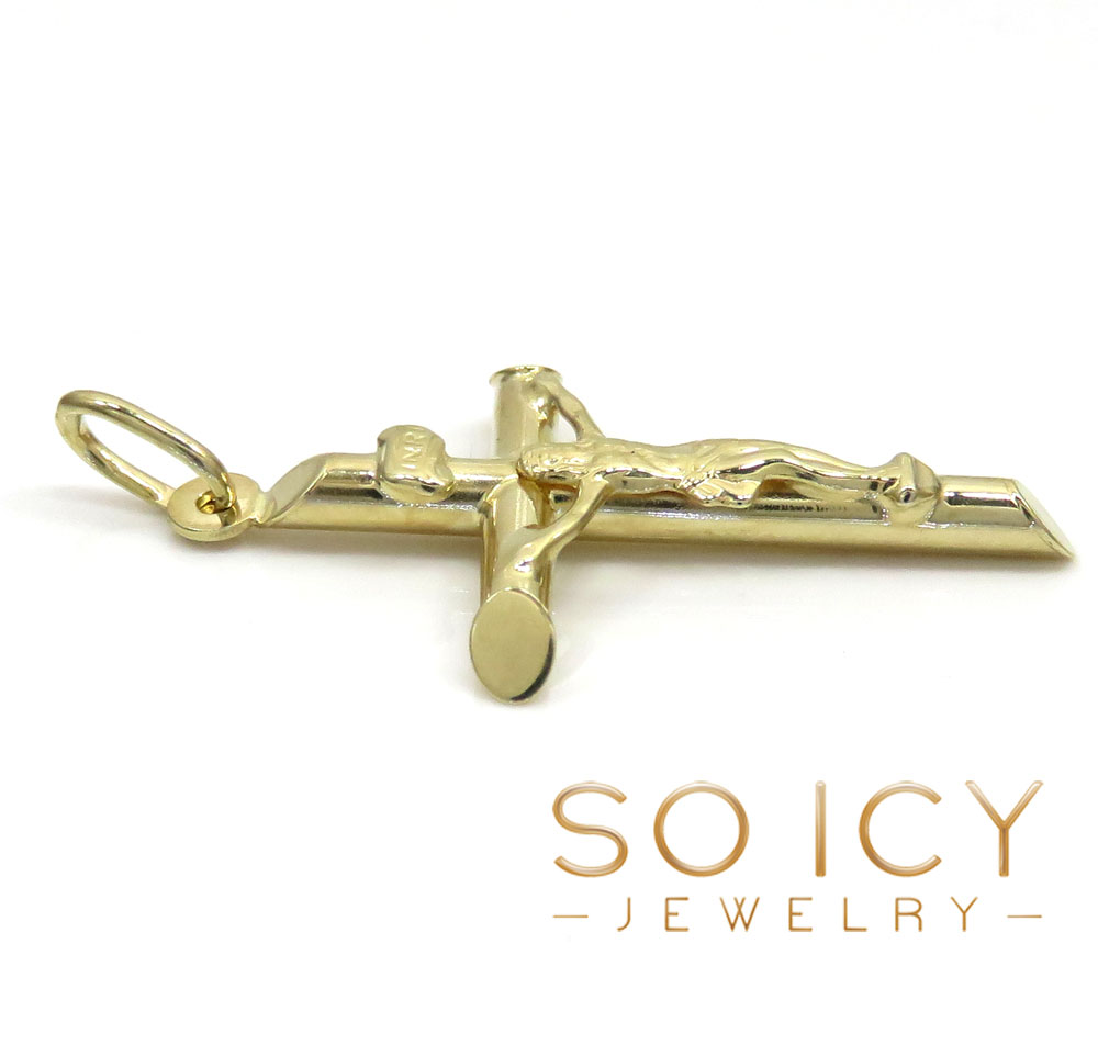 14k yellow gold small jesus tube cross pendant - Image 3