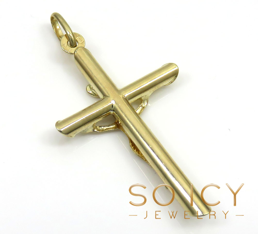14k yellow gold small jesus tube cross pendant 