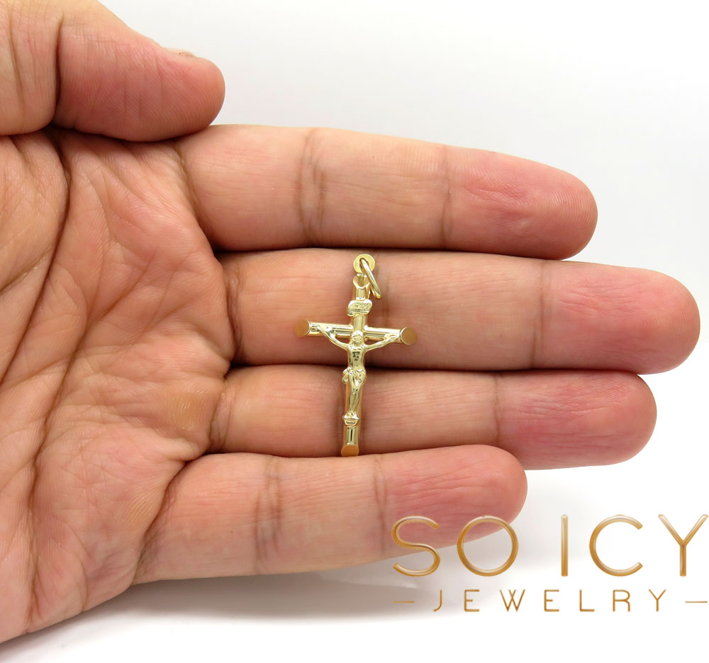 14k yellow gold small jesus tube cross pendant 