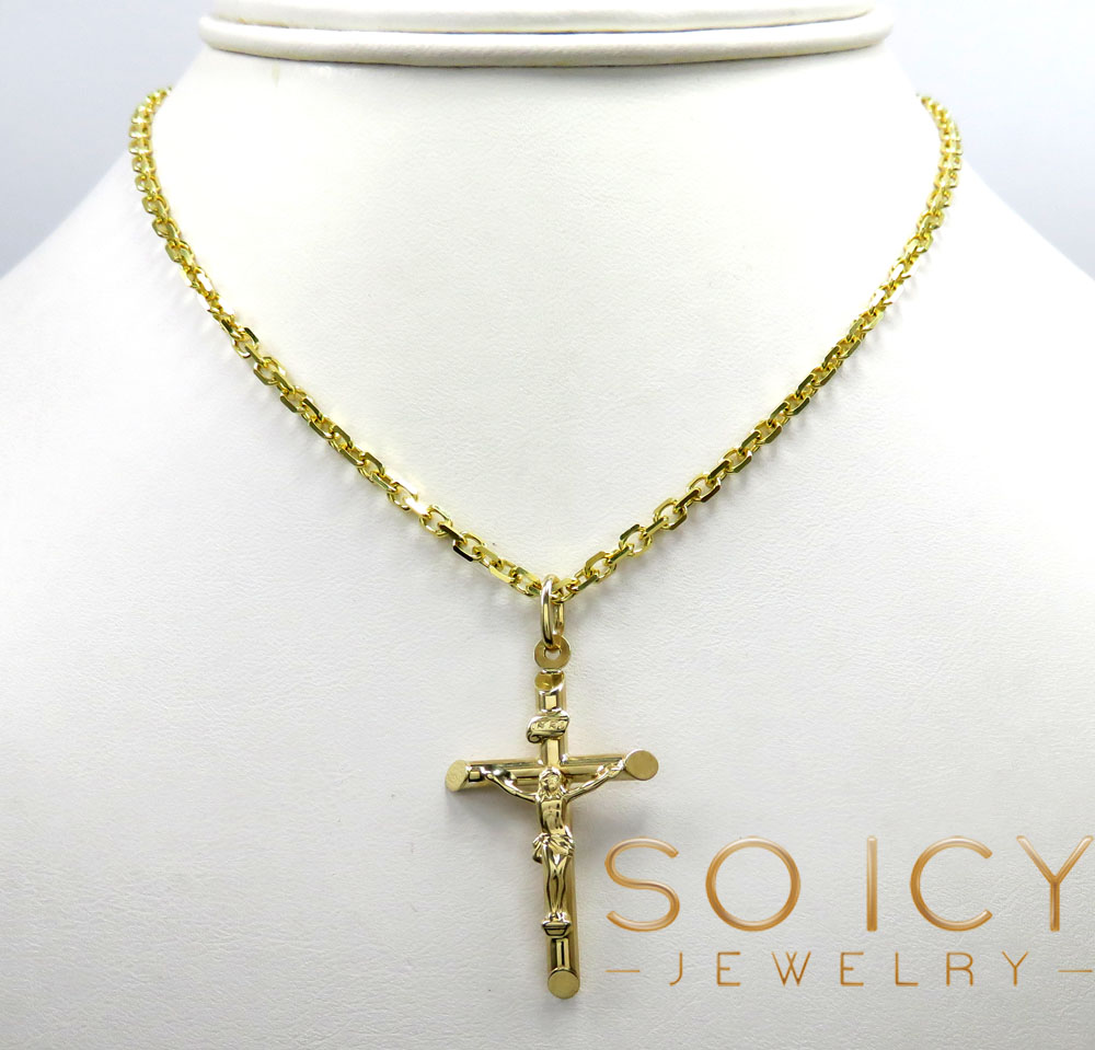 14k Yellow Gold Small Jesus Crucifix Cross Pendat Baby Necklace 