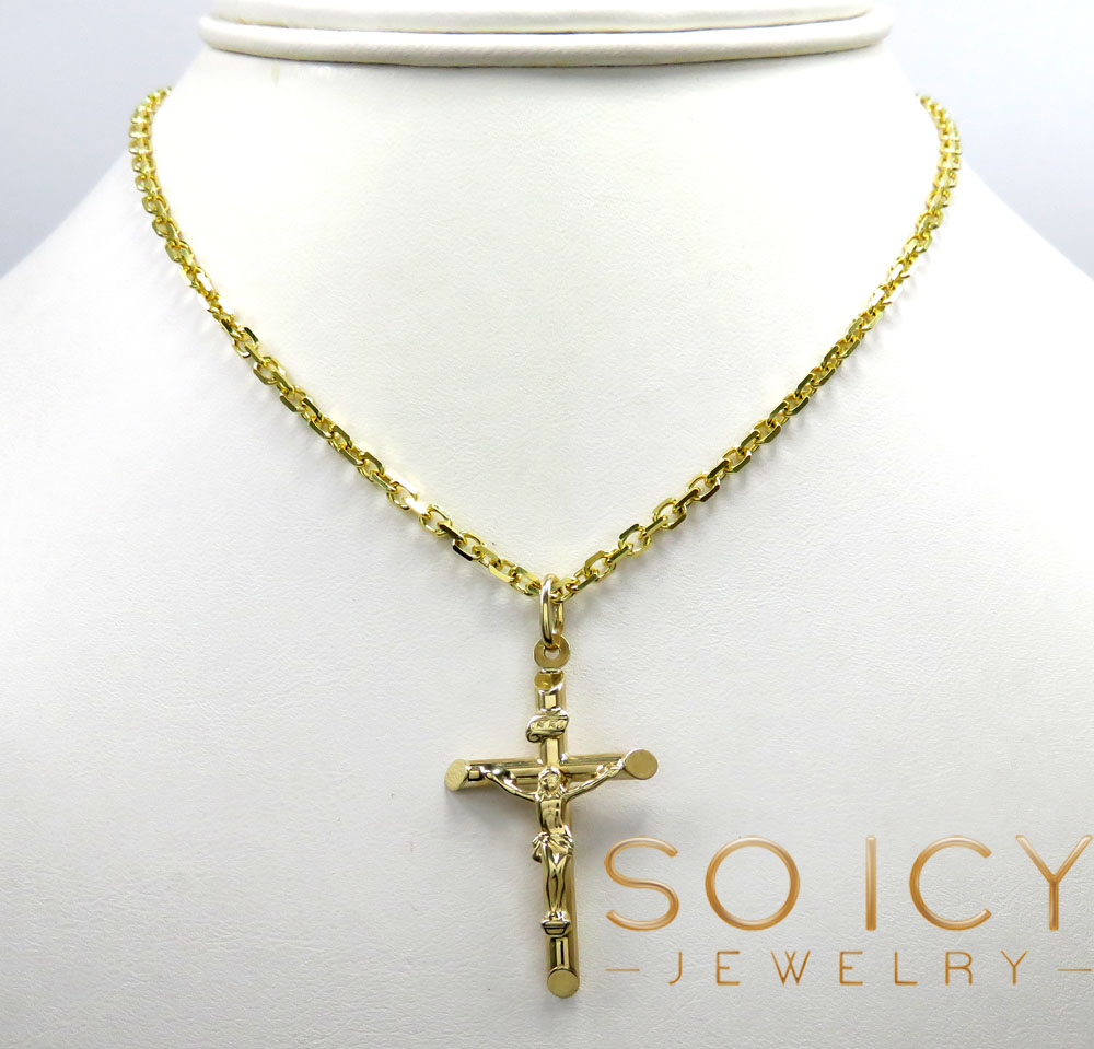 14k yellow gold small jesus tube cross pendant 
