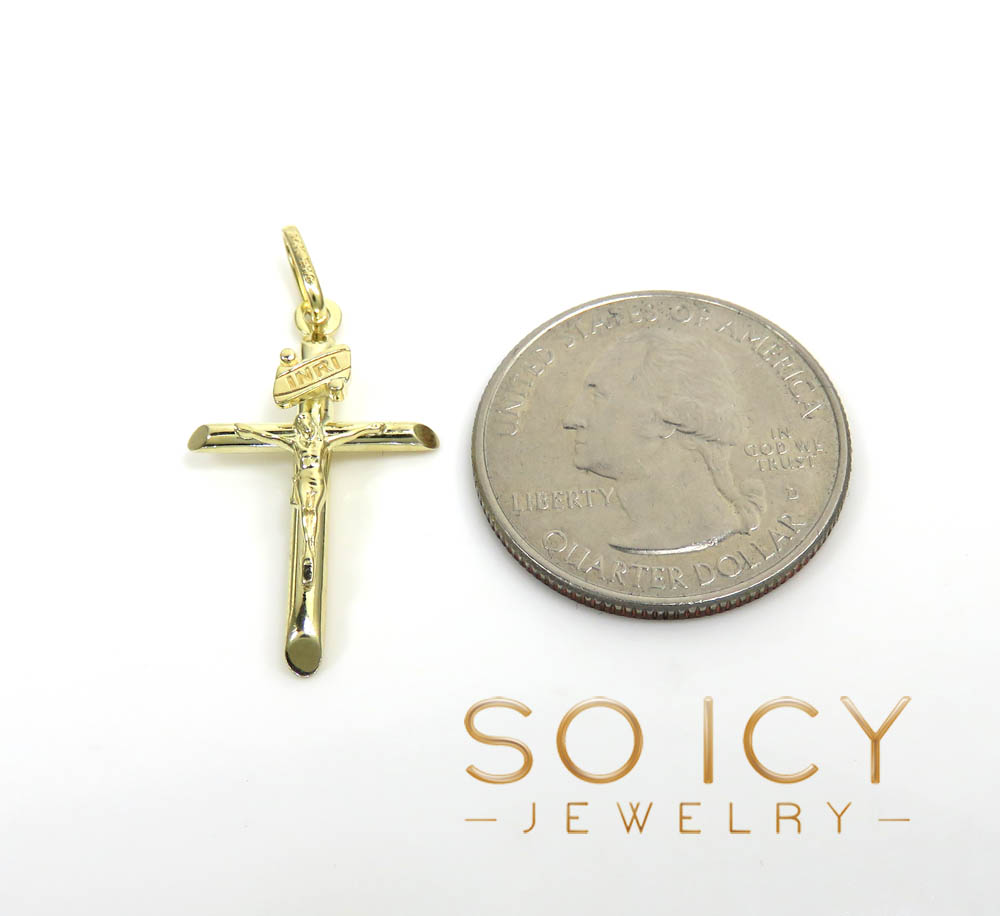 14k yellow gold mini jesus tube cross pendant 
