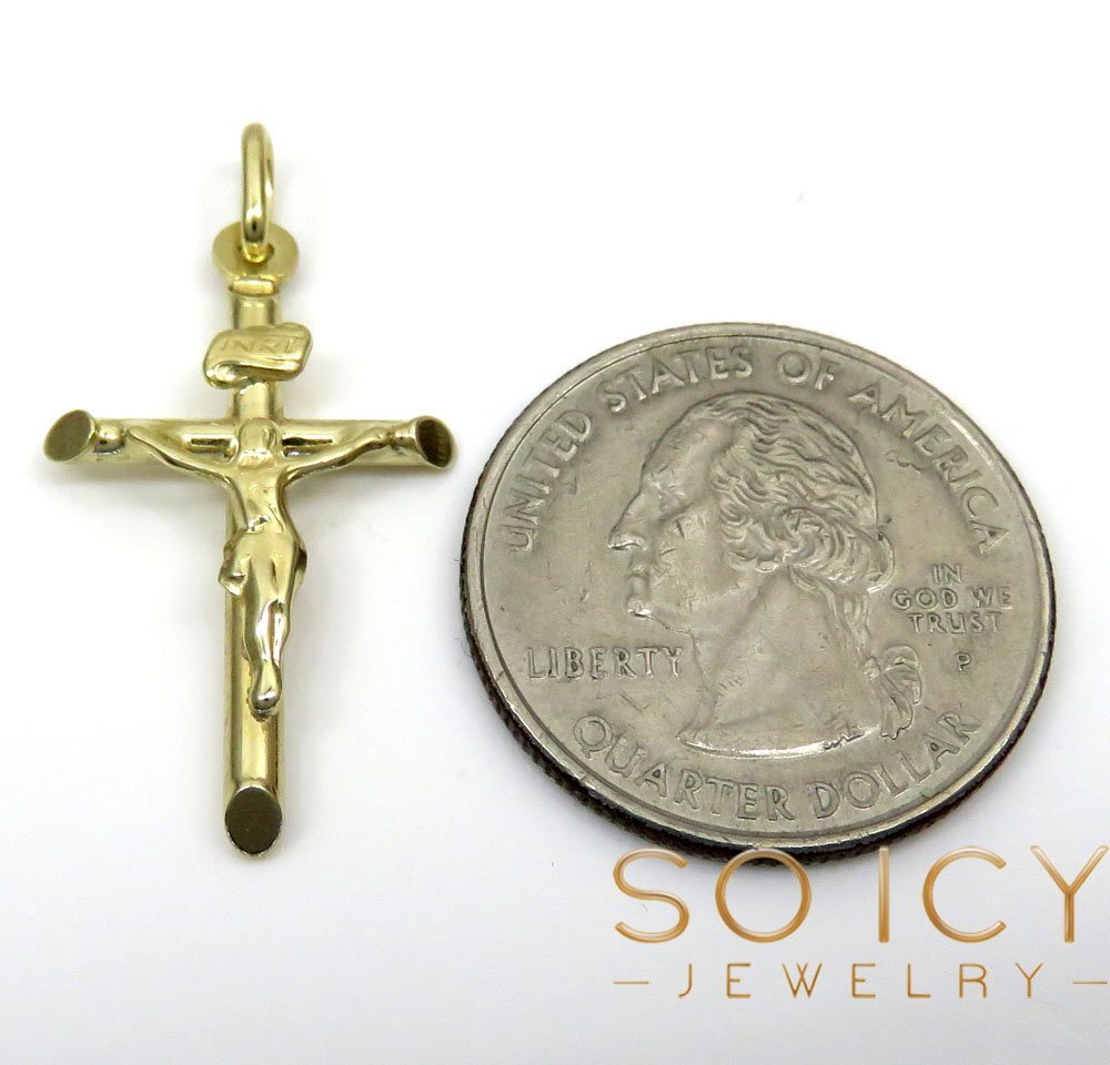 14k yellow gold mini jesus tube cross pendant 