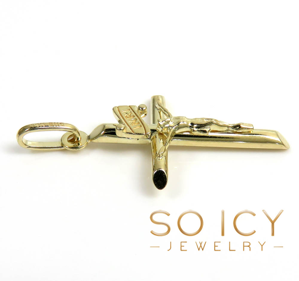 14k yellow gold mini jesus tube cross pendant 