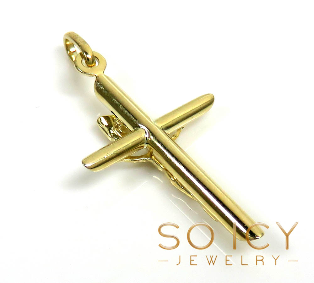 14k yellow gold mini jesus tube cross pendant 