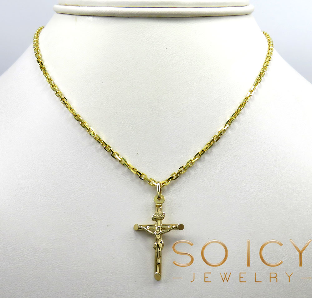 14k yellow gold mini jesus tube cross pendant 