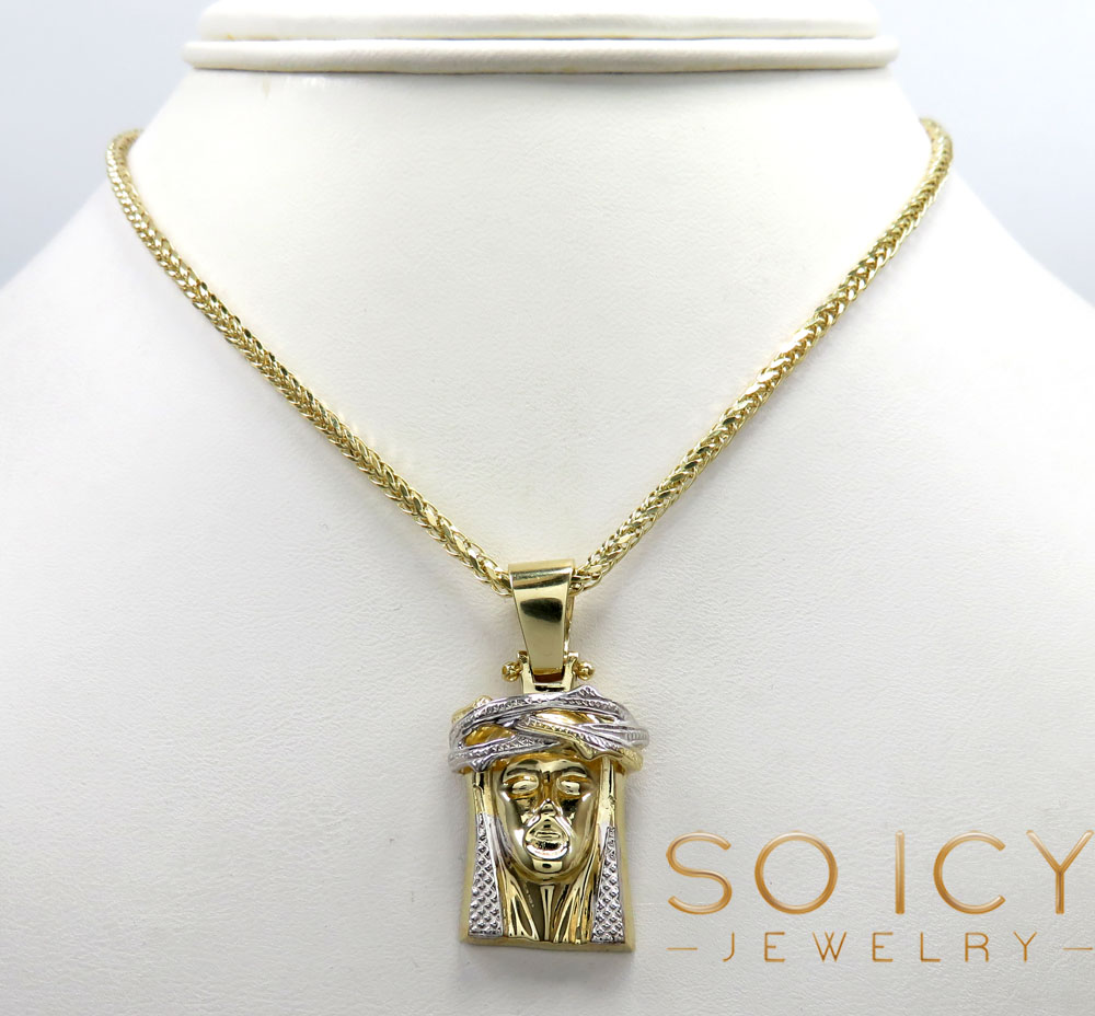 10k two tone gold caged back jesus face pendant 