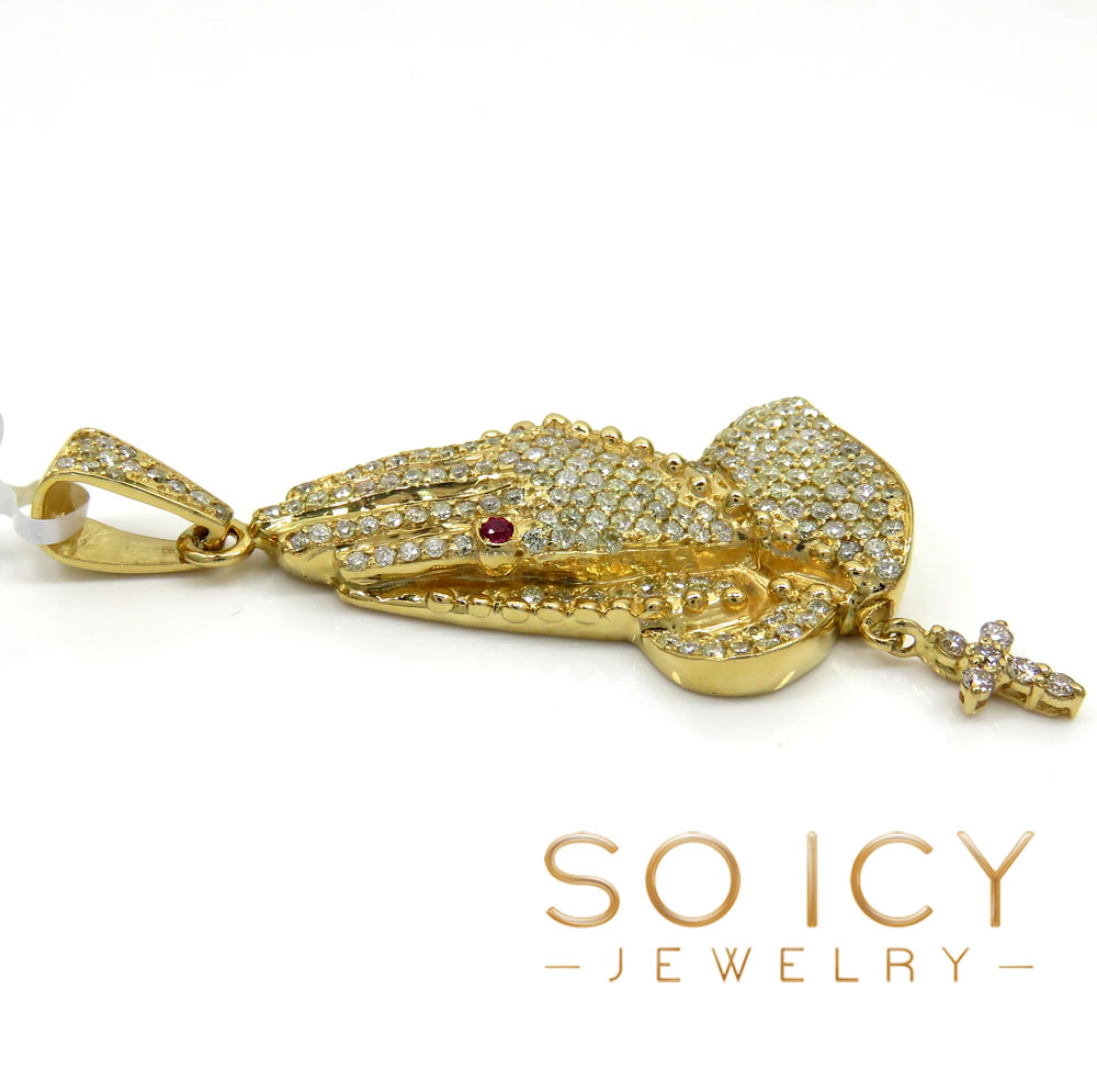 14k yellow gold vs diamond praying hands hanging cross pendant - Image 3