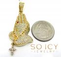 14k yellow gold vs diamond praying hands hanging cross pendant