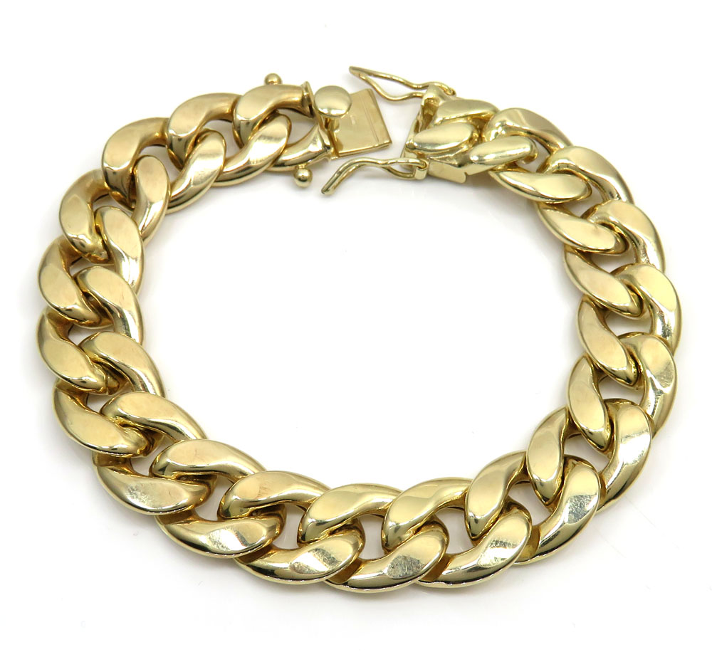 10k yellow gold hollow cuban bracelet 9 inch 15.50mm