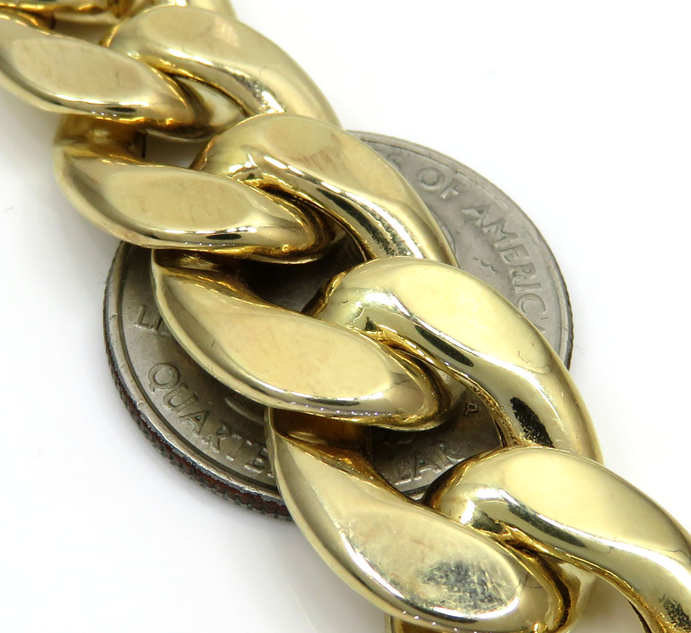10k yellow gold hollow cuban bracelet 9 inch 15.50mm