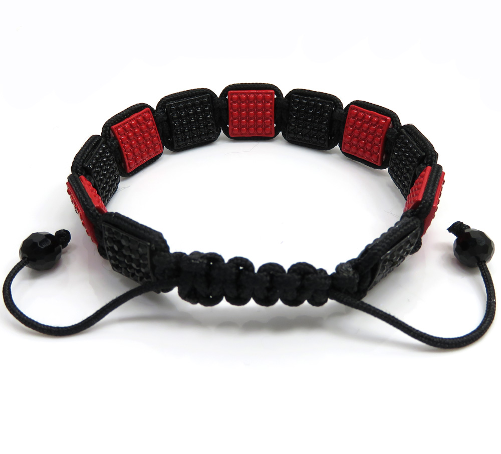 Red and black rhinestone macramé square bead rope bracelet 11.00ct