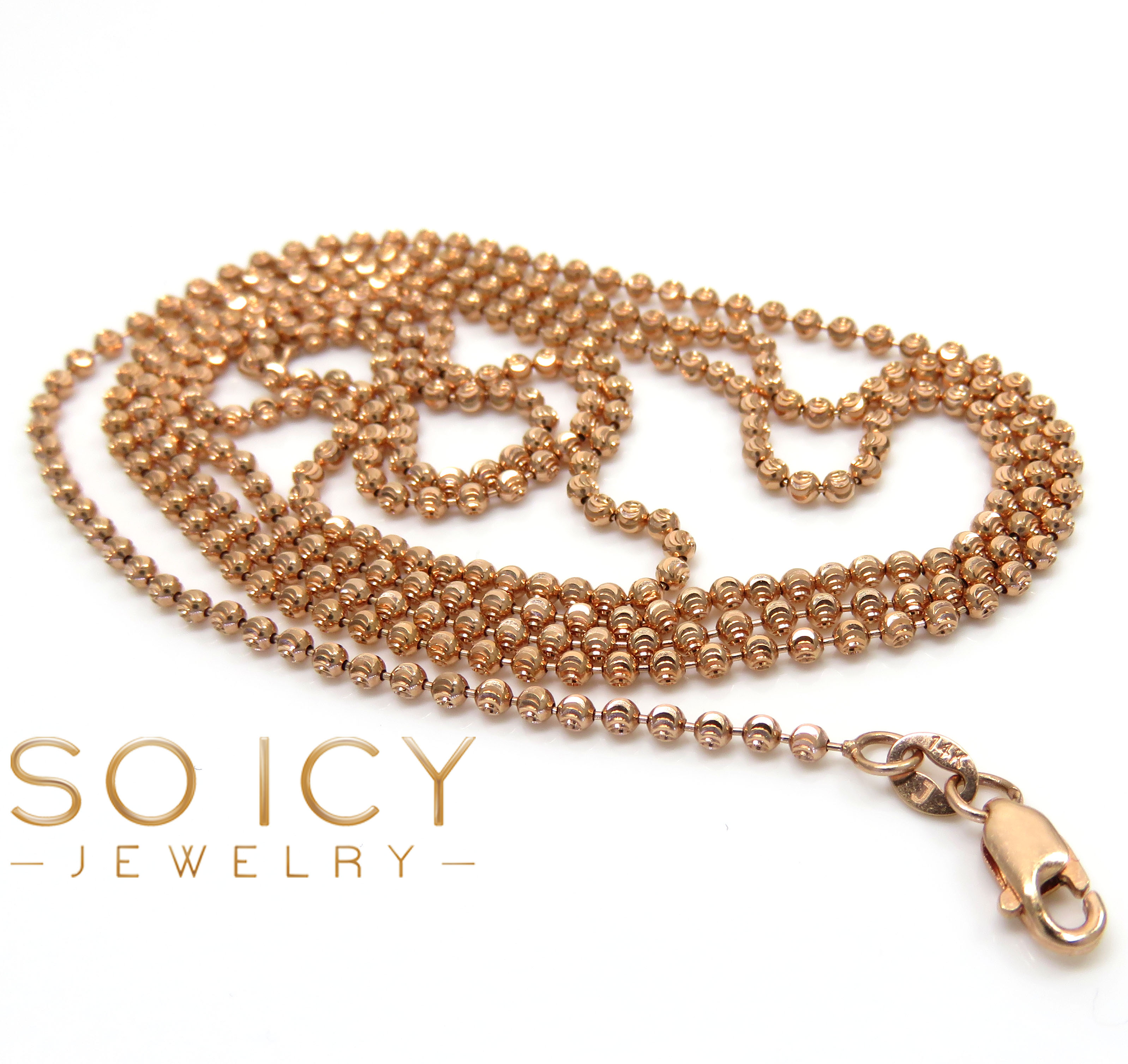 14k rose gold diamond cut skinny bead chain 1.8mm 26-32