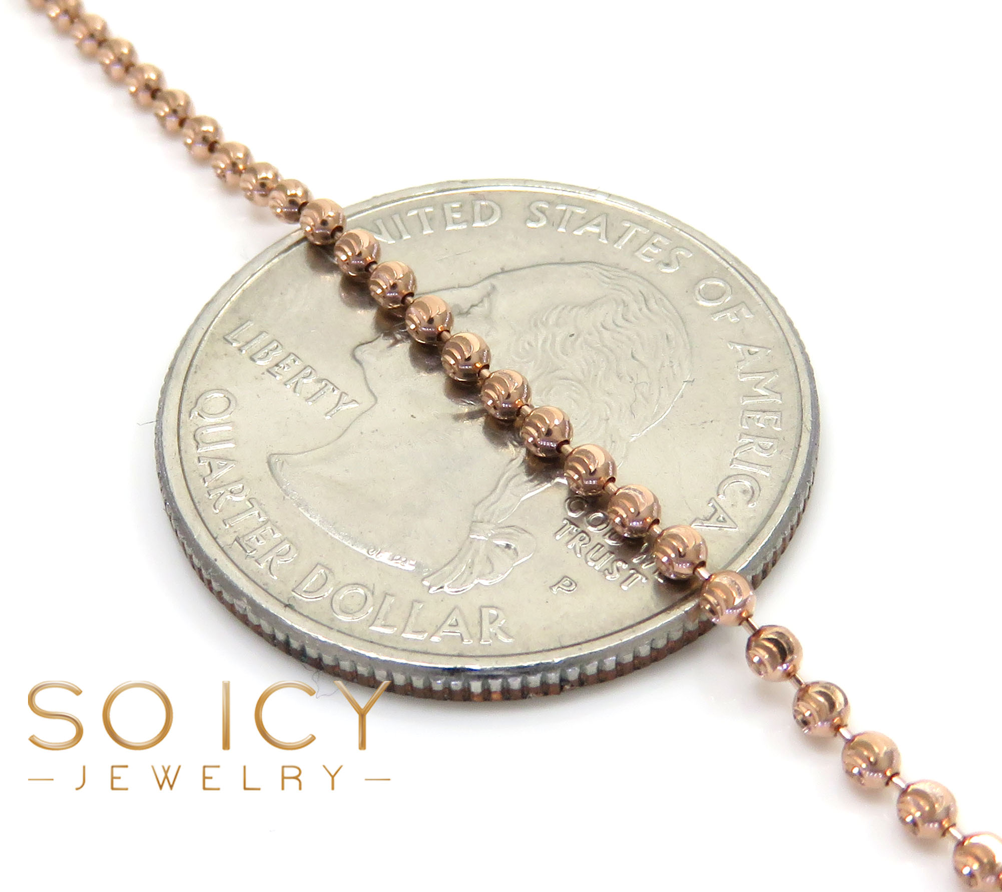 14k rose gold diamond cut skinny bead chain 1.8mm 26-32
