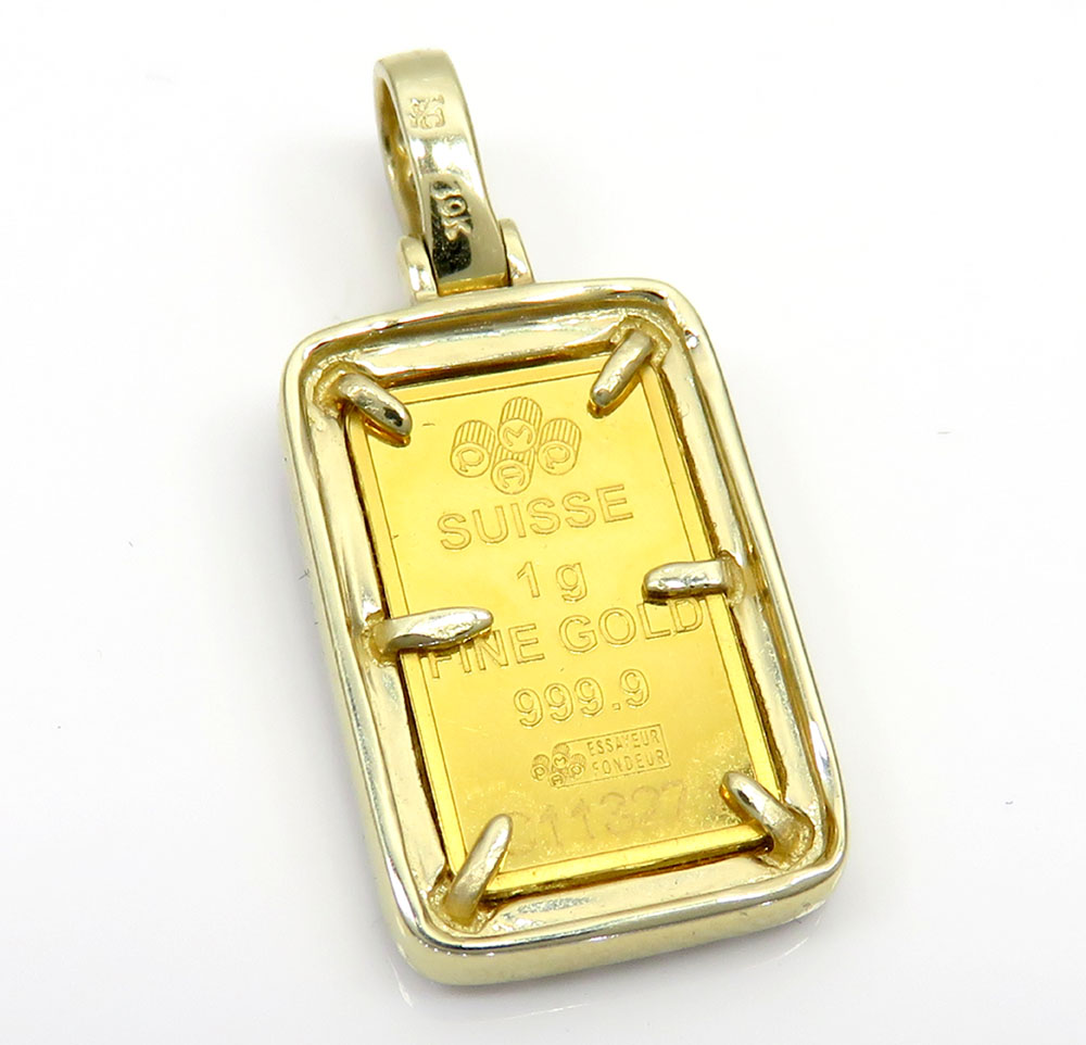 Suisse 24k gold mini bar diamond pendant 0.70ct 