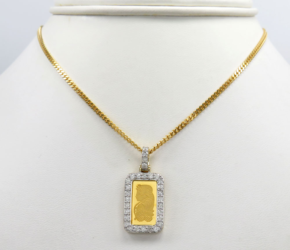 Suisse 24k gold mini bar diamond pendant 0.70ct 