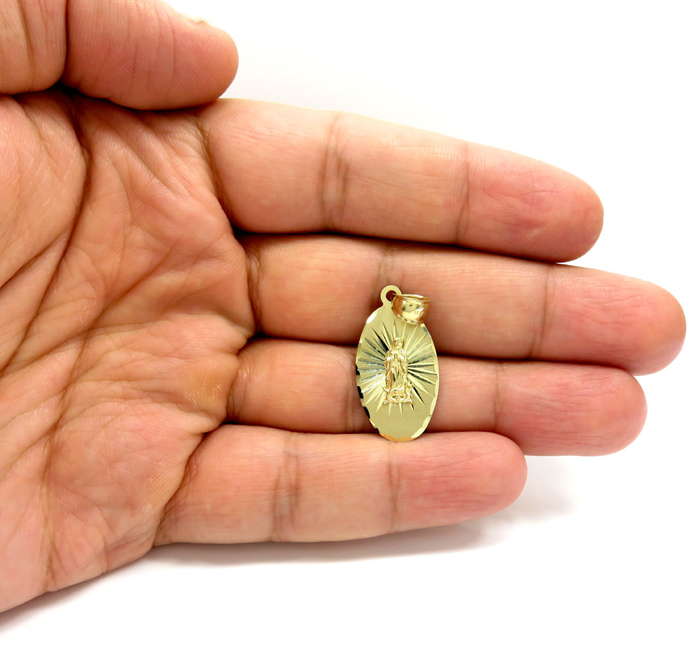 14k yellow gold virgin mary oval pendant 
