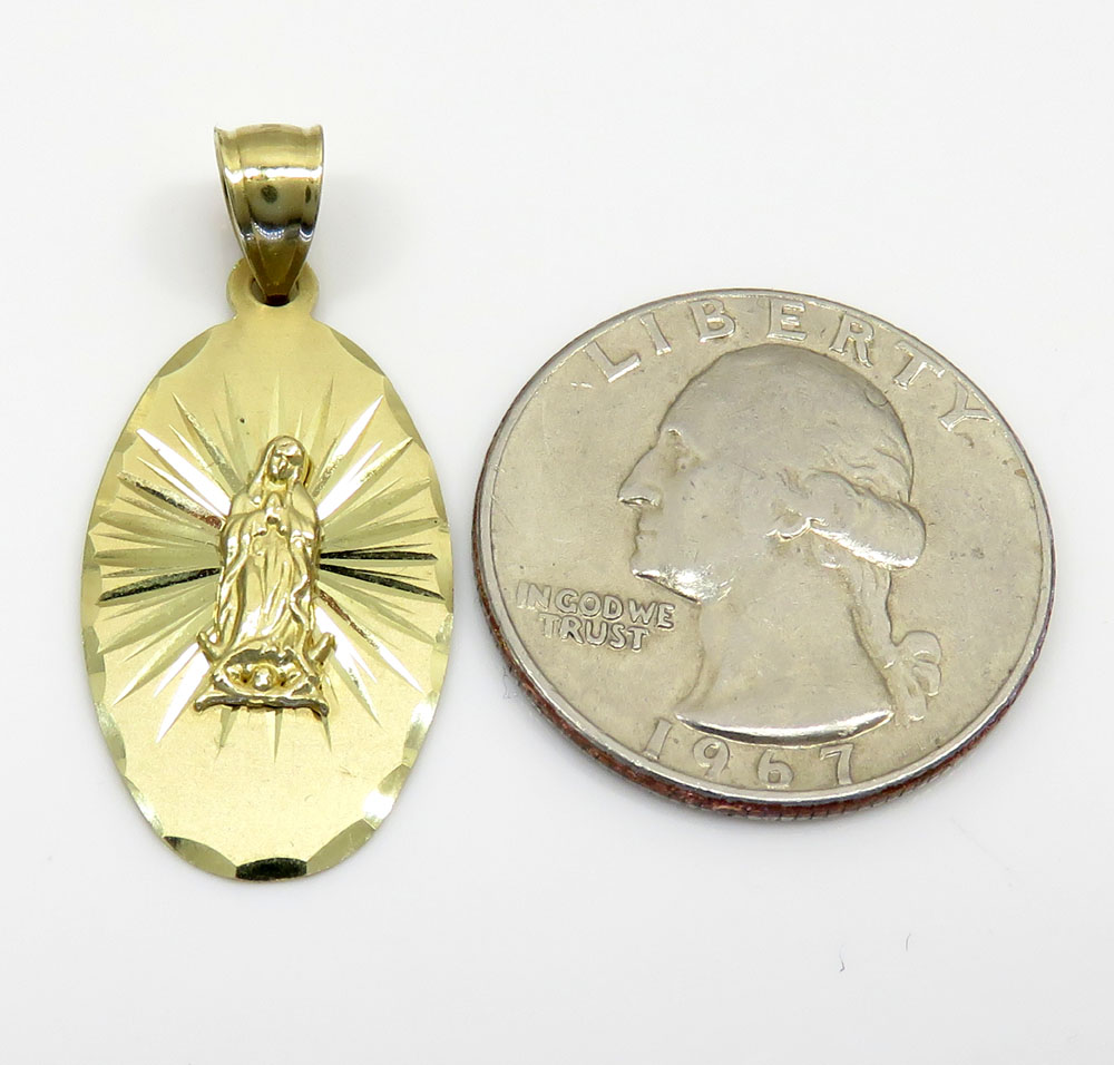 14k yellow gold virgin mary oval pendant 