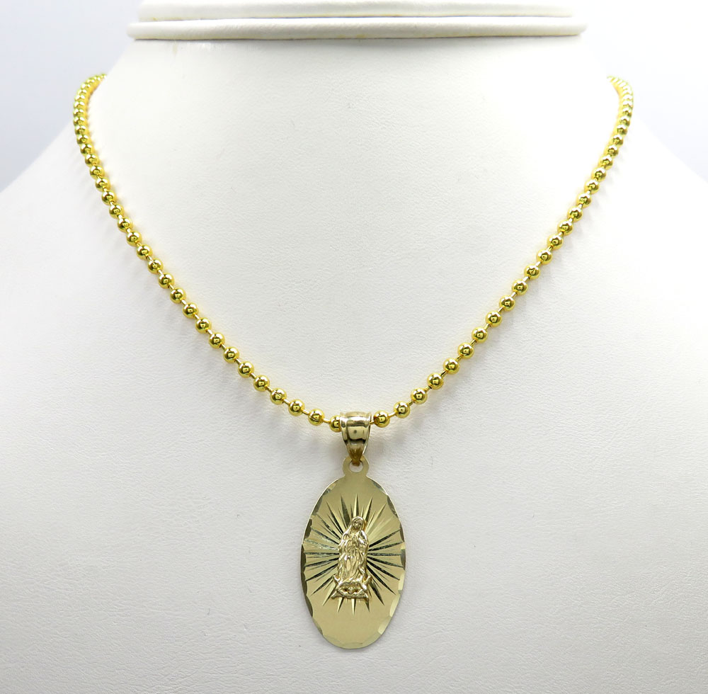 14k yellow gold virgin mary oval pendant 