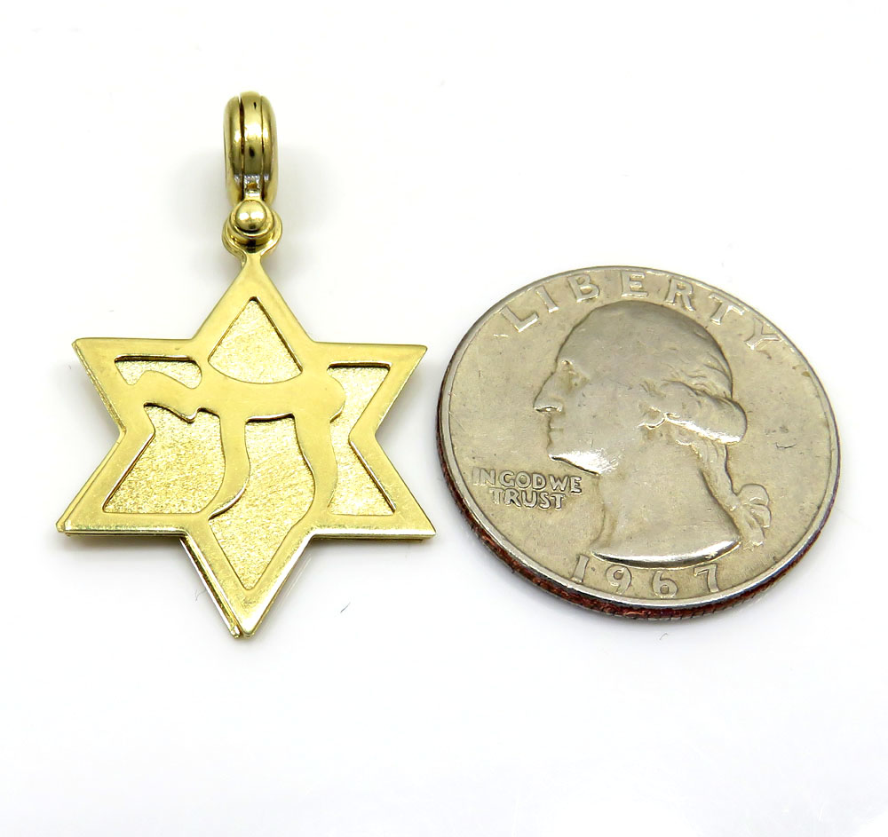 14k yellow gold three in one jewish star of david pendant 