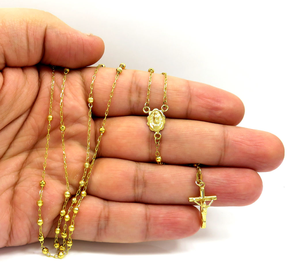 14k yellow gold disco bead super skinny rosary chain 26 inch 2.8mm