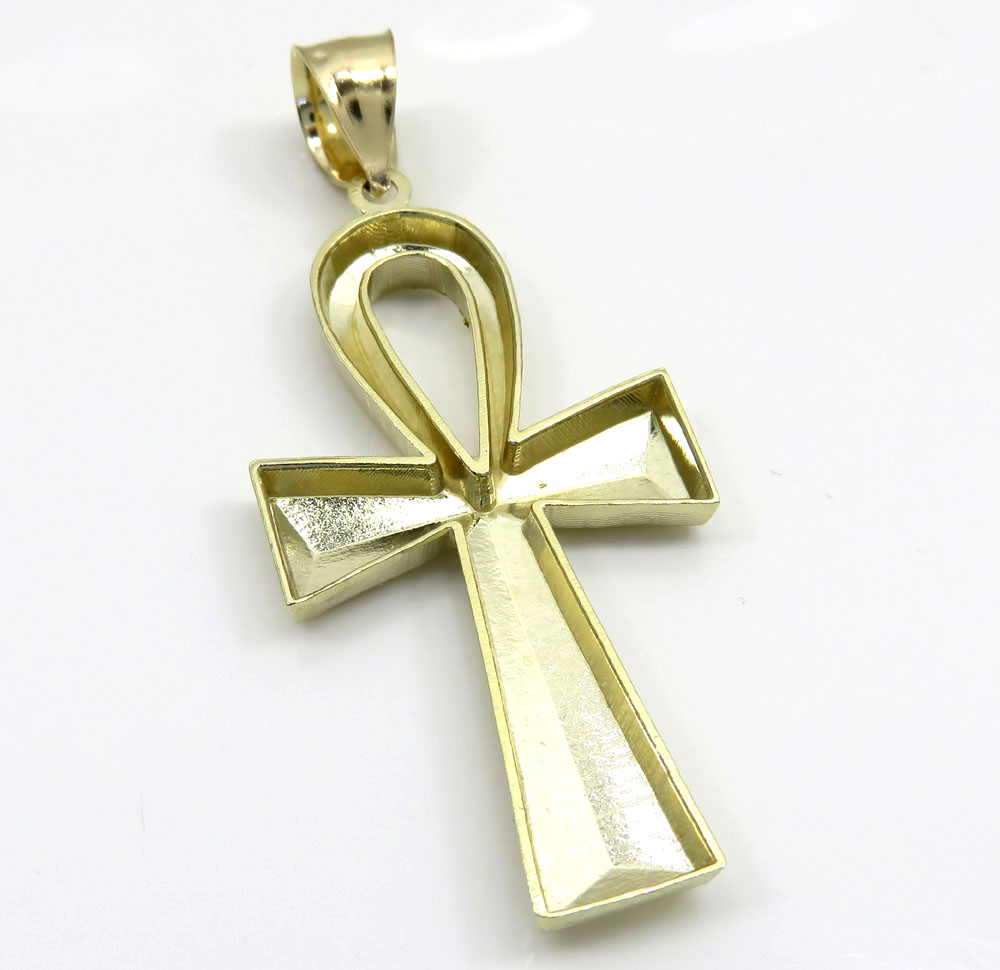10k yellow gold large diamond cut fancy ankh cross 