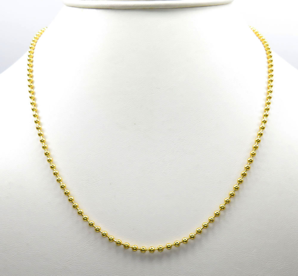 Yellow gold plated brass bead chain 32 inch 2.5mm