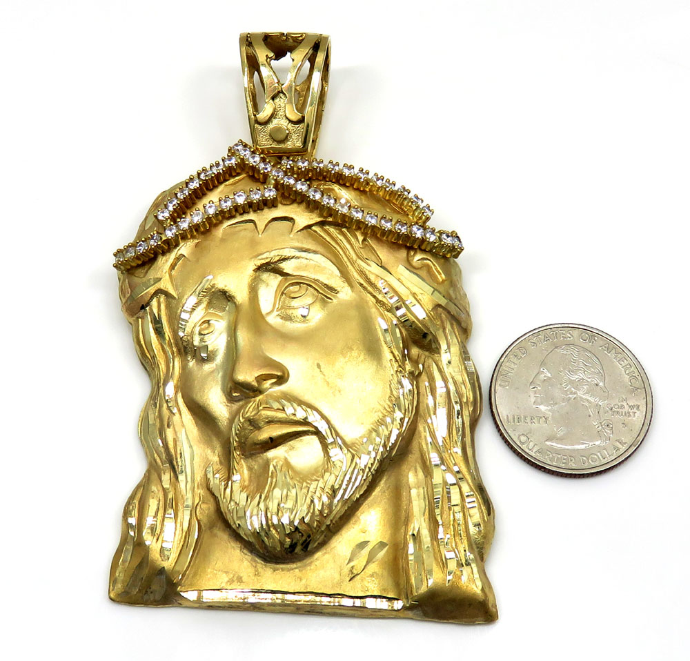 10k yellow gold xl jesus face solid back pendant .50ct