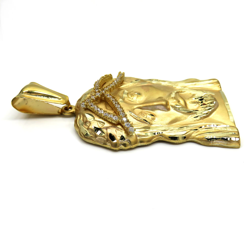 10k yellow gold large jesus face solid back pendant .45ct - Image 3