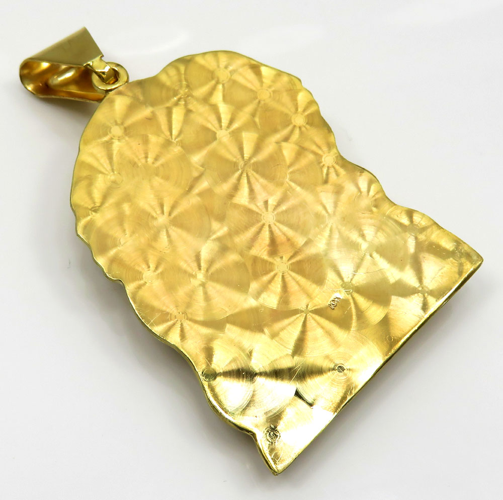 10k yellow gold large jesus face solid back pendant .45ct - Image 4